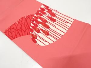 塩瀬　樹木模様　刺繍　名古屋帯